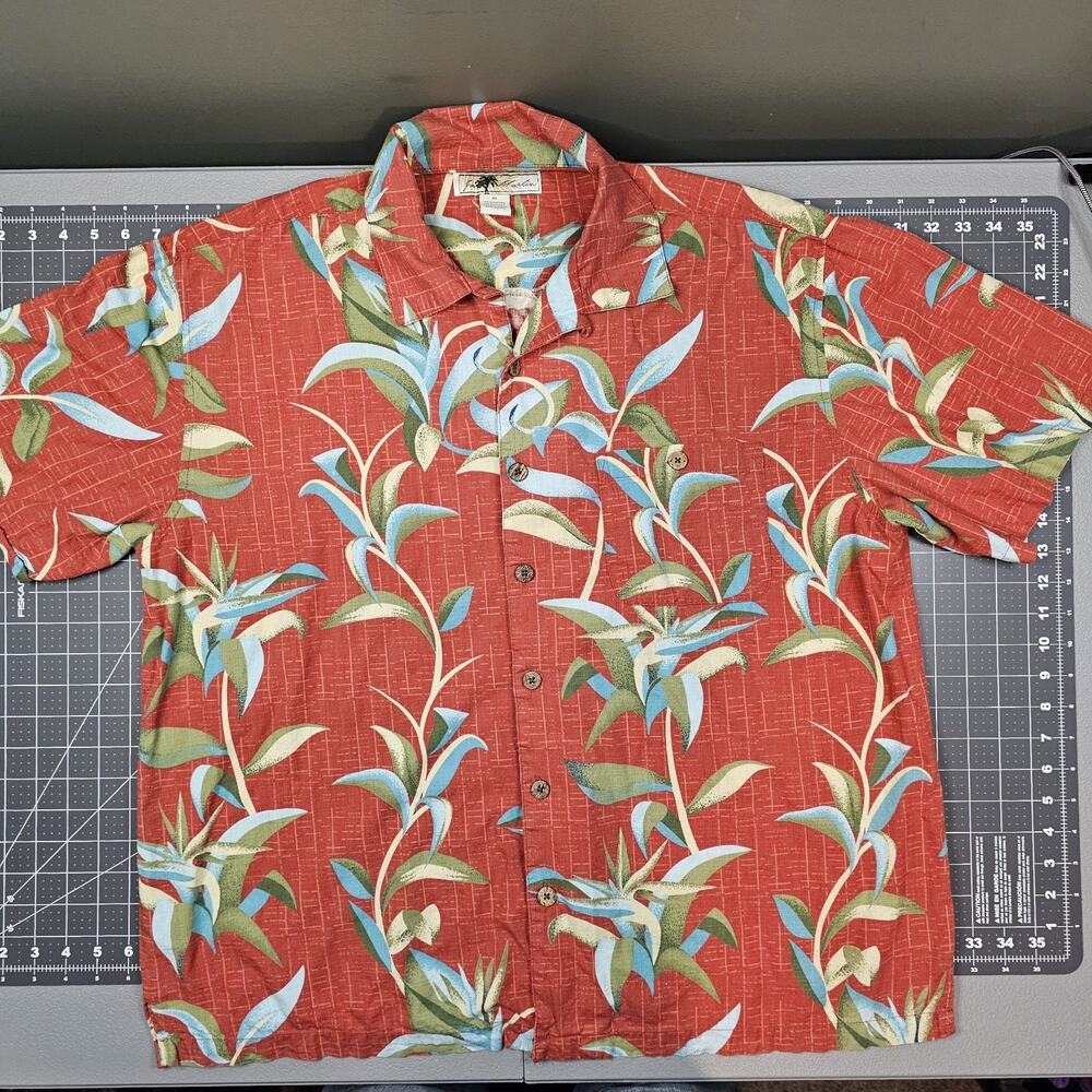 Joe Marlin Hawaiian Shirt Mens XL Red Floral Beach Aloha Summer Preppy Magnum PI